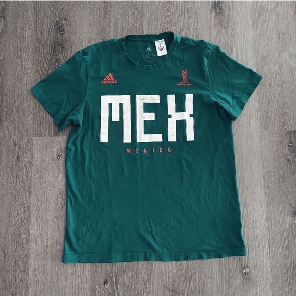 Men's Adidas Fifa World Cup Russia 2018 Mexico Big Logo Shirt Large Green - Picture 1 of 7